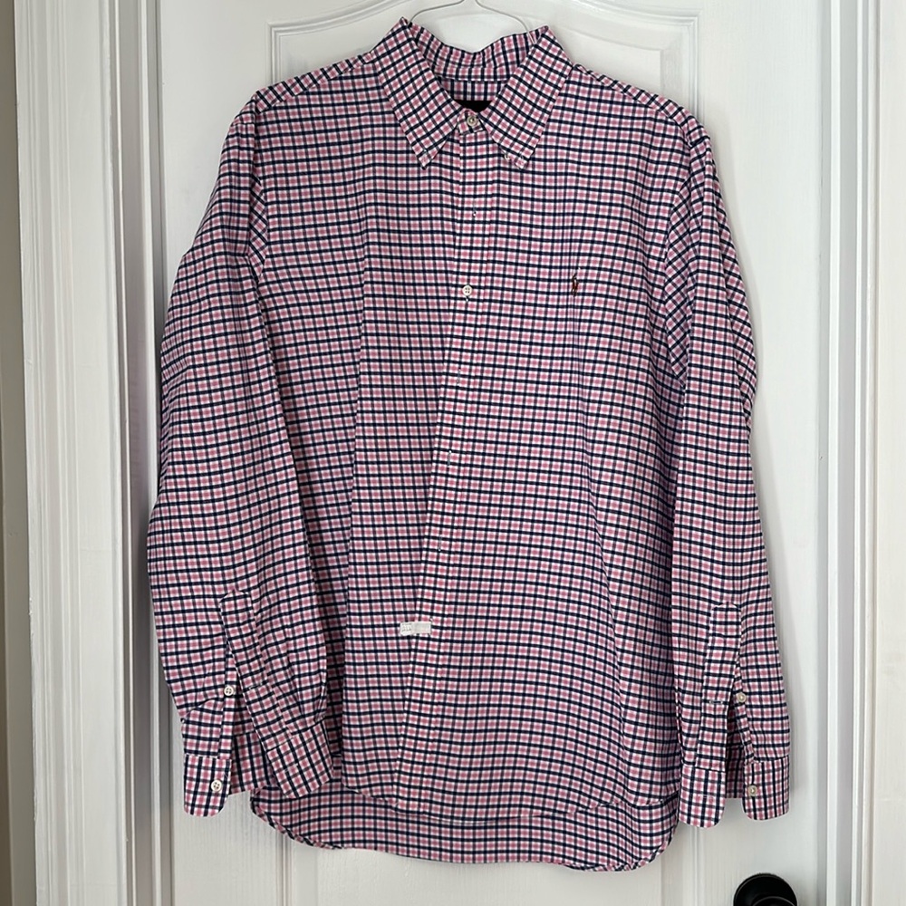 Ralph Lauren Pink Blue White Button Down Shirt XL